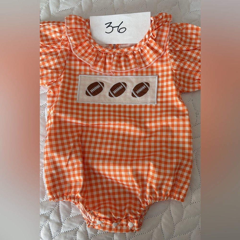 Orange Gingham Football Romper TN Vols